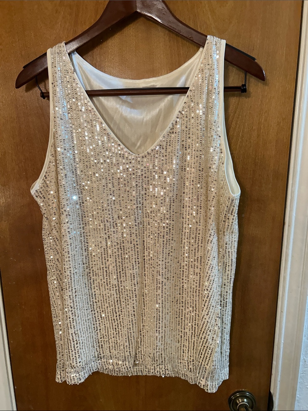 Sequined V-Neck Women's Tank Top - Cream. Like new. XL